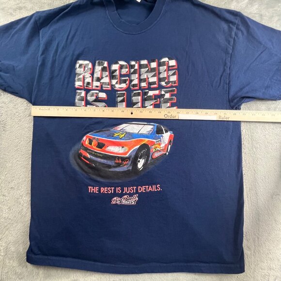 Y2K Big Ball Sports Shirt Racing Is Life The rest is just details Men's XL Navy - Picture 5 of 9